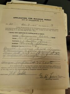 1935 Building Permit for a house on Summers Ave, Orangeburg SC